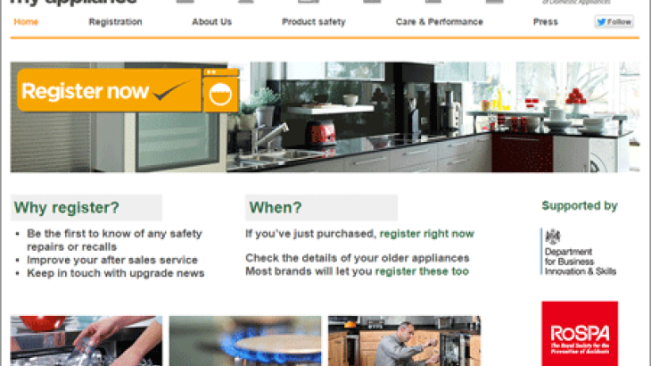 register my appliance website screenshot