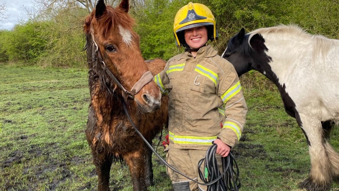 Firefighter, Brianna Tweddall, pictured with horse, Storm, after the rescue. 
