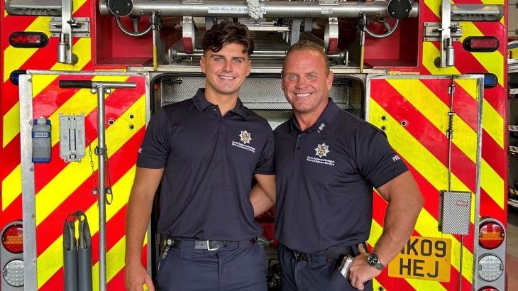 Watch Manager Mick Corfield with son, Apprentice Firefighter, Matty Corfield. 