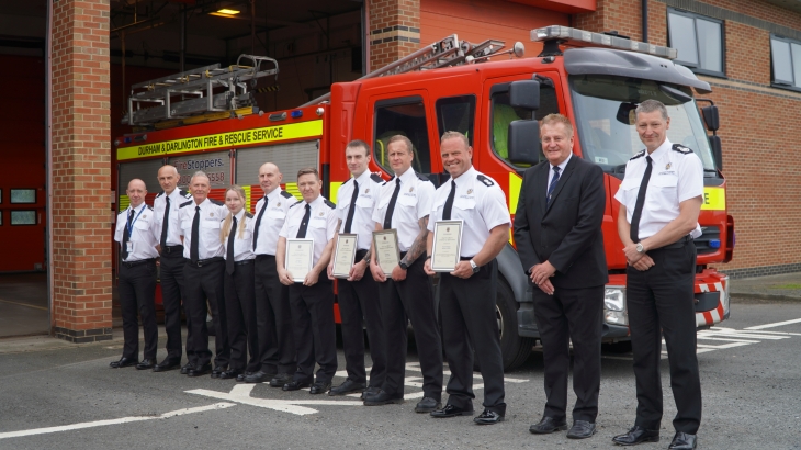Peterlee White Watch Firefighters receive Certificate of Appreciation. 