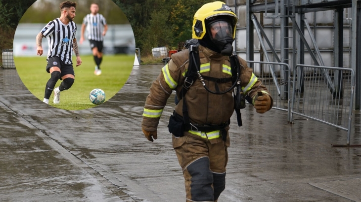 Firefighter recruit Luke Carr during training and as a football player. 