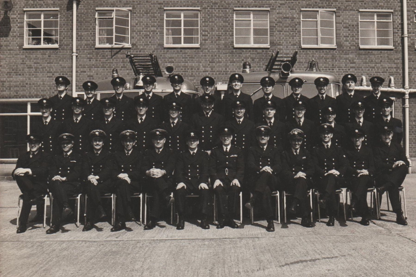 Firefighters and tutors on the S1 training course in 1974.