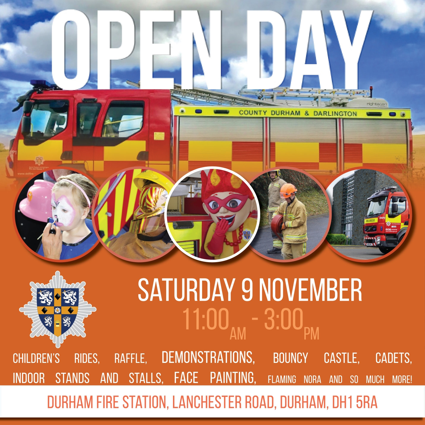 poster advertising the Open Day for Durham station on 9th November from 11am to 3pm