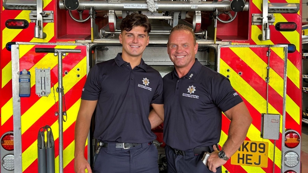 Watch Manager Mick Corfield with son, Apprentice Firefighter, Matty Corfield. 