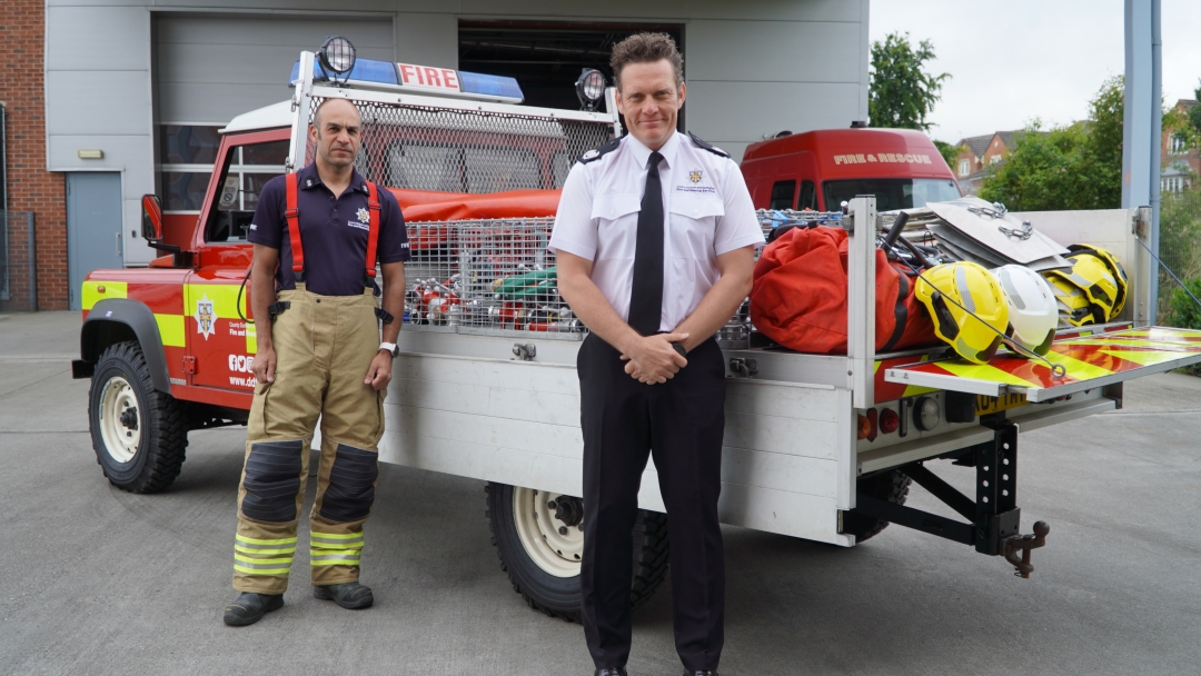 CDDFRS Group Manager Dan Wootton and Watch Manager Gavin Meisuria with the service’s wildfire response vehicle. 