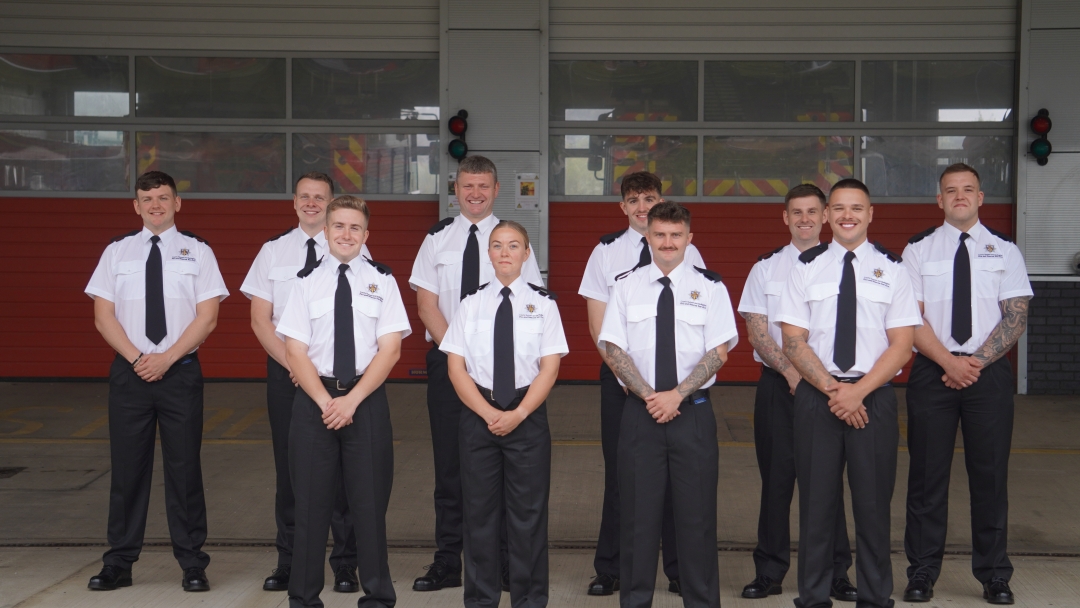 The 10 new recruits who have started training to become Wholetime Firefighters. 