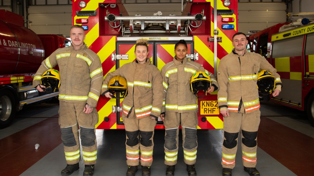 Firefighters Ben Hudson, Jade Crawley, Jess Tucker and Brandon Finnigan all came through the apprenticeship. 